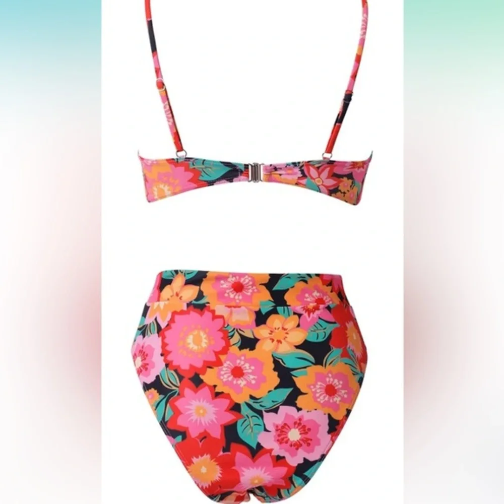 Women High Wasited Bikini Shoulder Strap 2‎ Piece High Cut String Swimsuits S